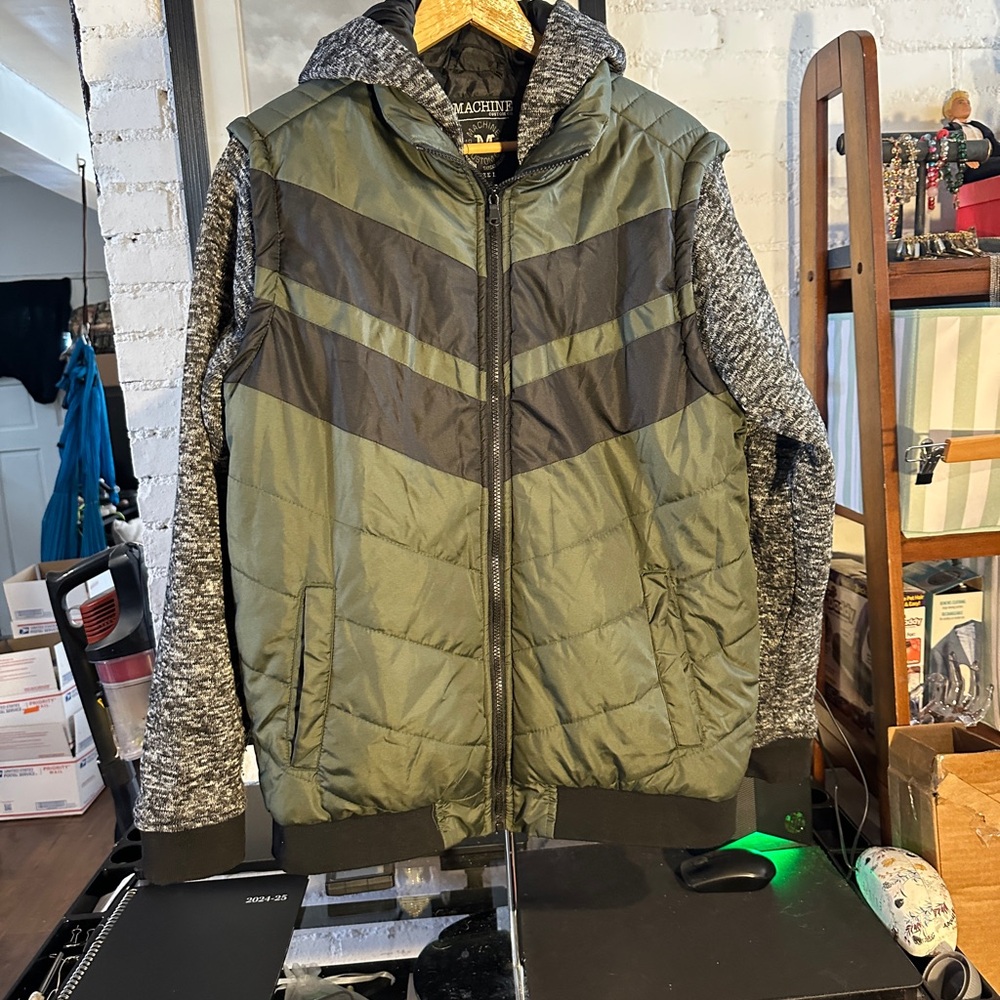 Machine Green and Gray Puffer Jacket